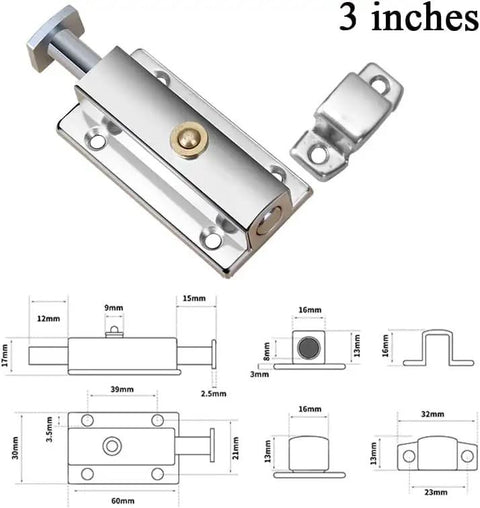 Top Shelf 304 Stainless Steel Sliding Bolt Latch With Push Button Lock For Barn Doors Patios And Gates Heavy Duty with 3-inch design.