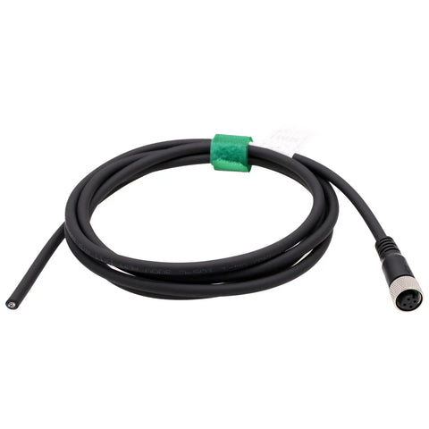 M12 A Coded 4 Pin Female Sensor Cable For Actuator Encoder To Bare Wire Lead 2m, black cable with connector and bare wire.