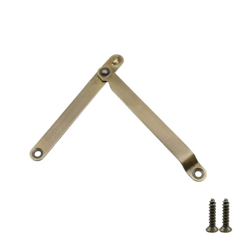 2 Pack 180 Degree Folding Lid Support Hinges For Cabinets And Furniture, 4 Inch Brass Bronze Finish with screws visible