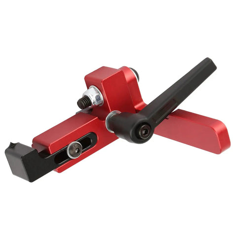 Durable Alloy Steel Type 75 Miter Track Stop for woodworking, pro grade length limit device for T track rails, close-up view