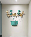Dang Strong Wall Mounted Coat Rack For Entryway With Multi Purpose Iron Hooks Bag And Hat Hanger Key Storage Tray Straight Up Simple Setup Built To Last Through Every Season with teal bag.