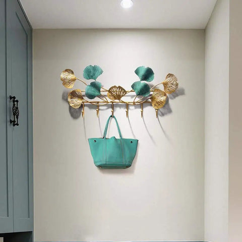 Dang Strong Wall Mounted Coat Rack For Entryway With Multi Purpose Iron Hooks Bag And Hat Hanger Key Storage Tray Straight Up Simple Setup Built To Last Through Every Season with teal bag.