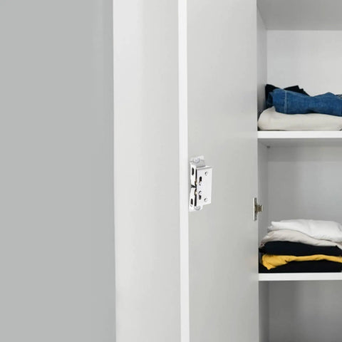 Open cabinet with installed Stainless Steel Ball Door Catch Latch Silver Finish Pack Of Ten Pairs with adjustable spring tension.
