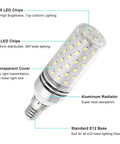 Super Bright E12 LED Corn Bulbs 16W 1500LM Daylight White 6000K CRI80 Plus Non Dimmable E12 Base, close up on bulb design