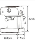 Electric Coffee Maker With Auto Milk Frother For Smooth Cappuccino Sips drawing dimensions showing compact size and design.