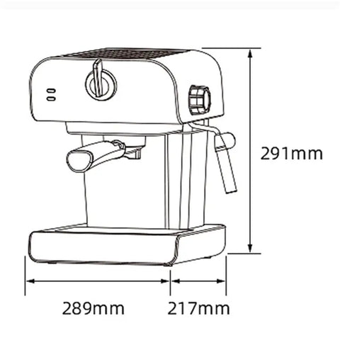 Electric Coffee Maker With Auto Milk Frother For Smooth Cappuccino Sips drawing dimensions showing compact size and design.