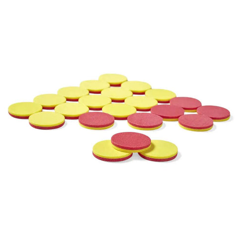Two Color Foam Counters Set, Red and Yellow Counting Chips for Math Practice, 200 Count, shown in a pile on a white background.