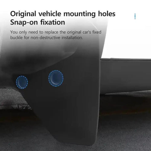 Original vehicle mounting holes for Tough Front And Rear Mud Flaps For Tesla Cybertruck 2024 with snap-on fixation detail