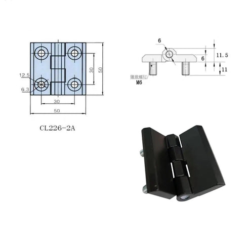 Diagram and image of Beefed Up Black Zinc Alloy Door And Cabinet Hinge Set For Furniture, Corner Hinges With Screws Included