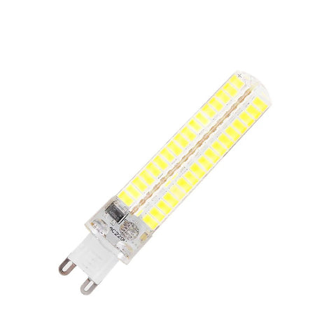 LED light bulb with G9 base and multiple yellow diodes visible, isolated on a white background, energy-efficient lighting option.