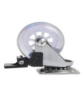 4 Pack 3 Inch PU Transparent Crystal Wheel Casters With Brakes For Furniture And Cabinets, side view showing brake mechanism.