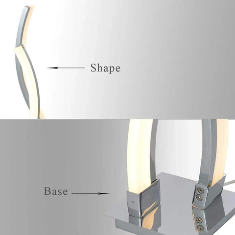 Close-up of modern chrome arc base and shape of LED Table Lamp For Bedroom With Touch Dimmable Brightness And Memory Function