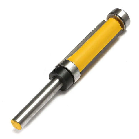 Premium Flush Trim Router Bit Two Piece Set Featuring Quarter Inch Shank And Dual Top And Bottom Ball Bearings Made From Tough Carbide Steel for smooth routing.