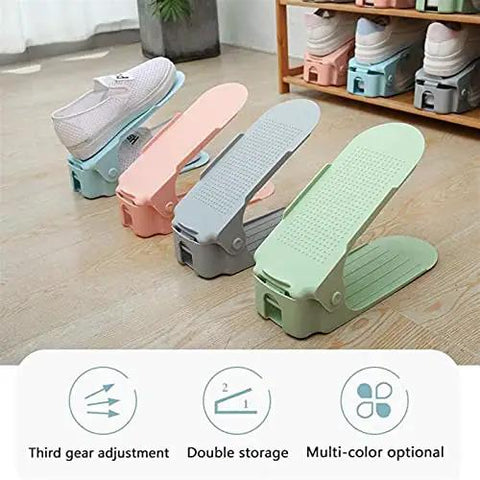 Adjustable Free Standing Shoe Rack With Ten Roomy Slots And Anti Slip Grip Design Perfect For Closet Space Saving And Smart Shoe Storage Organizer That Keeps Your Kicks Neat And Secure in assorted colors