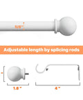 Illustration showing Matte White Curtain Rod Set 28 To 48 Inch 2 Pack With Brackets Splicing Adjustable Curtain Rod's dimensions