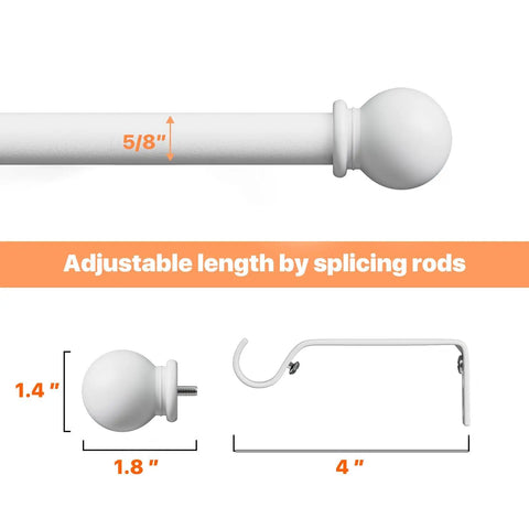 Illustration showing Matte White Curtain Rod Set 28 To 48 Inch 2 Pack With Brackets Splicing Adjustable Curtain Rod's dimensions