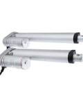 Heavy Duty Electric Linear Actuator Running Sweet And Smooth 150mm 200mm Stroke Delivers Rock Solid Thrust On 12V Or 24V Dc Input. Silver metal dual actuators.
