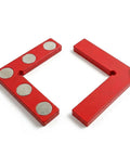 Five-Magnet Laser Honeycomb Bed Alignment Tool With Easy Lift Tab Rock-Solid Neodymium Magnetic Grip For Precise Cut And Engrave Keeps Materials From Shifting During Fast Laser Head Movements 90 Degree Corner Jig, red, showing magnets