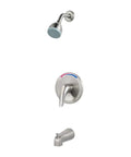 Pfirst Series Tub And Shower Trim Kit 1.8 GPM Brushed Nickel For ADA Compliance CALGreen Water Saving, Hot Cold Indicator
