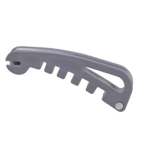 Gray, ergonomic eyebrow comb with multi-slot design for Eyeglass Frame Repair Kit for Quick Fix of Curved Temples and Misaligned Nose Pads.