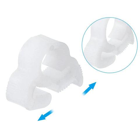Heavy Duty Plastic Hose Clamps Twenty Pack Quick Grip Double Snap Ratcheting Clamps for Quarter Inch Hoses White Durable Clamp for Plumbing and Automotive Use, showing detailed view of clamp mechanism.