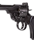 CO2 Pellet Revolver With 4-Inch Barrel In Battlefield Finish, full metal frame, side view showing cylinder and handle