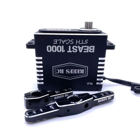 Beast 1000 1 Fifth Scale RC Servo with aluminum horns, submarine waterproof, 7-point seals, and magnetic angle sensor, PWM control.