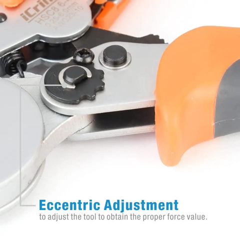 Close-up of eccentric adjustment on Square Self-Adjusting Crimping Tool For AWG 23 To 10 Bootlace End Sleeves Ferrule Ratcheting Pliers
