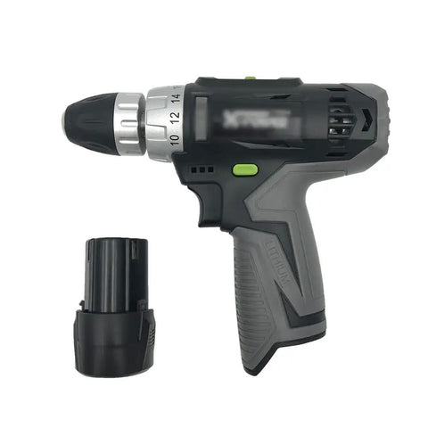 Badass Rechargeable Two-Speed Drill and Screwdriver Combo with 10mm Chuck and Reverse Toggle, featuring battery and ergonomic grip for DIY work.