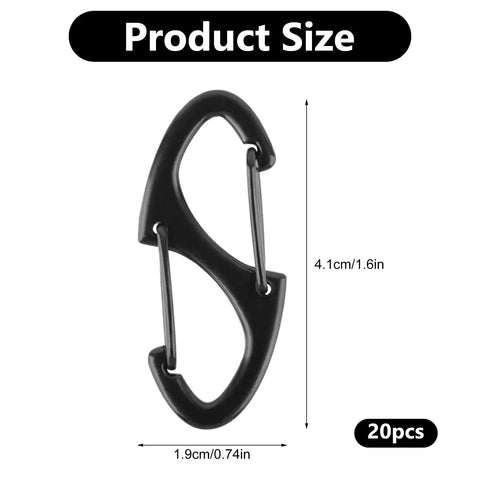 20 Pack Heavy Duty Zipper Clips Anti Theft Carabiner Clips showing size dimensions in zinc alloy construction