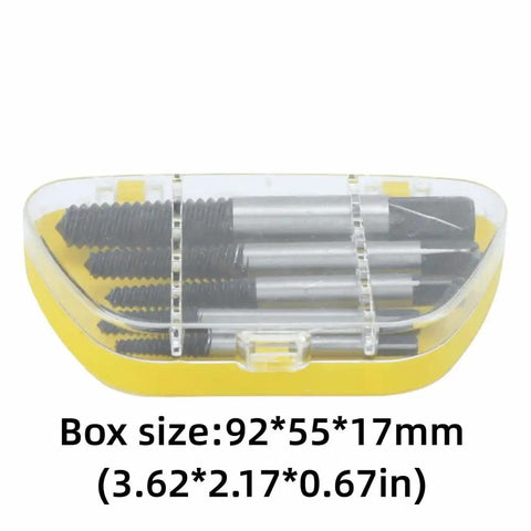 Heavy Duty 5 Piece Damaged Screw Extractor Set Made From Carbon Steel Perfect Left Hand Thread Remover Kit For Stripped Bolts And Broken Screws Easy Repair Tool To Get You Out Of A Jam. 5-piece carbon steel extractor set in box, 92x55x17mm