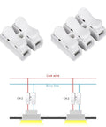 High Conductivity Quick Connect Terminal Block No Tools Needed For Instant Cable Wiring Heat Resistant Spring Clamp Terminal Durable Insulation Corrosion Resistant Conductors For Safe Electrical Run, shown from top and wiring diagram view.