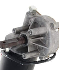 Close-up of DC 12V 40RPM Reversible Worm Geared Motor With High Torque Gear Box Reduction Right Shaft GW7085 metal casing and shaft