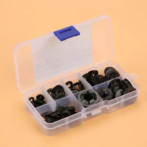 260Pcs Manganese Steel Lock Washers Set With Assorted Split Lock Washers For Mechanical Projects And DIY Repairs Durable 65 Mn Steel Heavy Duty Hardware Kit In Clear Plastic Storage Box, black washers in organizer