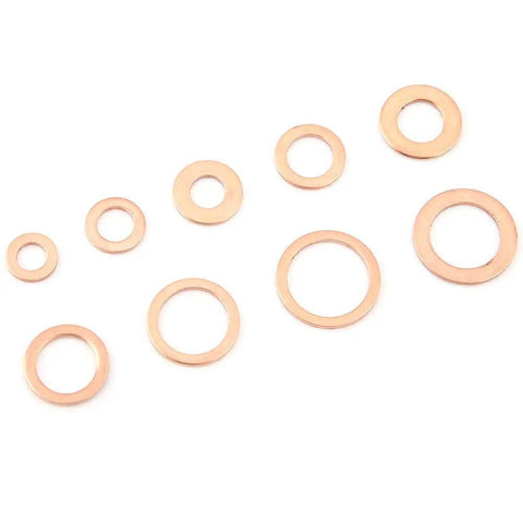 Rock Solid 200 Piece Copper Flat Washers Gasket Set M5 M6 M8 M10 M12 M14 OD 9 To 18 mm for Car and Home Repair That Get The Job Done Without Any Hassle for Real Men and Women Handling Daily Maintenance Tasks across the Country.