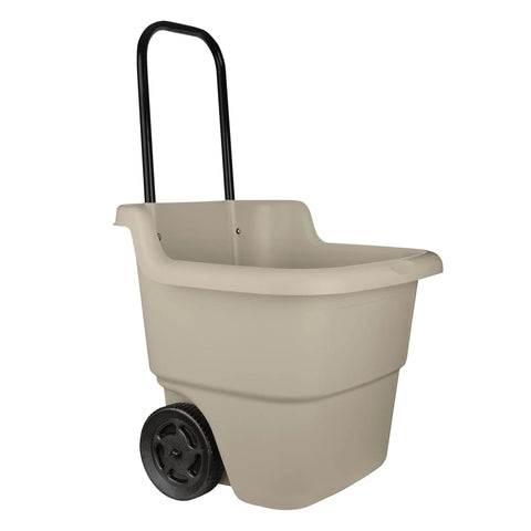Taupe 15.5 Gallon Resin Garden Cart On Wheels Lightweight Two Wheel Wheelbarrow for gardening and outdoor tasks
