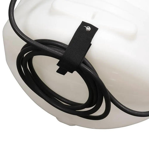 Close-up of hose strap and hose on 40 Gallon Deluxe UTV Spot Sprayer With 2.2 GPM 70 PSI Max, Built For Quick On The Go Spot Sprays
