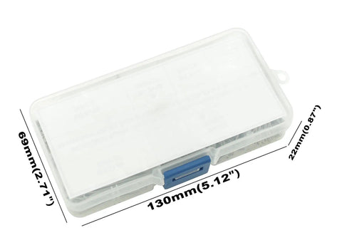 Plastic box for Beefy 304 Stainless Steel Cotter Pins Kit 300 Piece Split Pins Assortment with dimensions shown