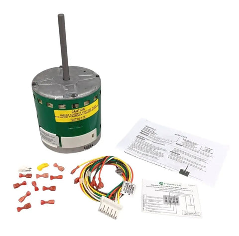 Replacement X13 Furnace Blower Motor One Third HP 208 to 230V Universal shown with wiring and instructions