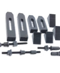 24 Piece Clamp Kit For Milling Machines And Rotary Tables M6 Thread Includes Tee Nuts Flanged Nuts Coupling Nuts Ready For Face Plates Cross Slides Milling Beds And Vertical Slides Pro Grade Heavy Duty Set, showing clamps and studs 