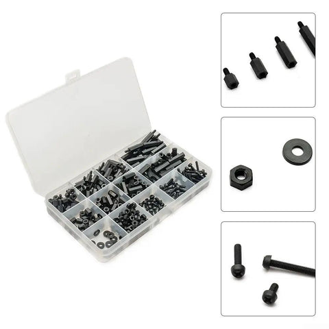 320 Pieces Nylon M3 Hex Spacer Standoff Screw Nut Kit With Washers Male And Female Threaded Pillars For PCB Motherboard Assembly And Electronics Repair Projects Case Storage Box Included in organizer box