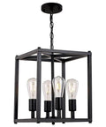 Four Light Black Farmhouse Pendant Chandelier For Entryway Hallway And Dining Room, Industrial Mid Century Ceiling Light Fixture With E26 Base