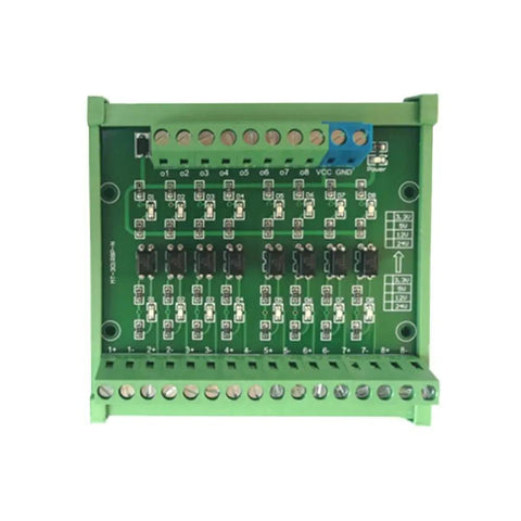 8 Channel Optocoupler Relay Module Isolated 24V To 5V, PLC PNP Signal Converter With 20KHz Isolation, showing connectors and LEDs