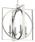 Inman Collection Four-Light Polished Nickel Pendant With Satin Nickel Accents, Modern Geometric Frame, No Shade, 16 In Wide