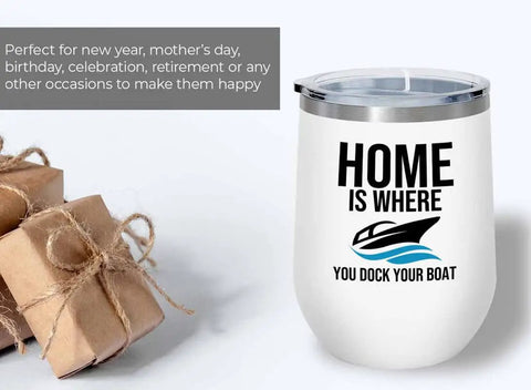 Twelve Ounce White Wine Tumbler For Dockin Your Boat On Pontoon And Yacht Trips with gift boxes, spill-resistant design.