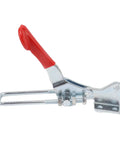 Built Tough Heavy Duty Toggle Latch Clamp 450kg Holding Power for Tool Boxes with red handle and metal body.
