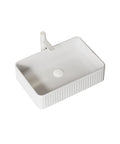 20'' Rectangular Vessel Ceramic Bathroom Sink without Faucet, Striped, White, top view showing smooth surface and elegant design.