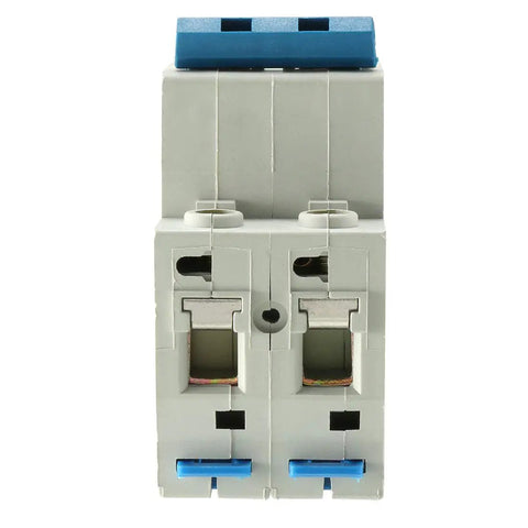 Front view of Two Pole 25A 400V Low Voltage Miniature Circuit Breaker DIN Rail Mount DZ47-63 C25 with fast trip feature.
