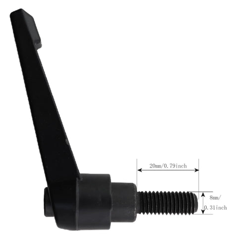 Black Adjustable Tightening Handle Screw Side View, M8 Thread 20mm Bolt 58mm Lever, for Lathe Woodworking and Packaging Machinery