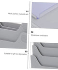 Close-up of Sleek Shelf Document Holder And Label Organizer Rack for Warehouse Supplies and Badges in grey plastic material.